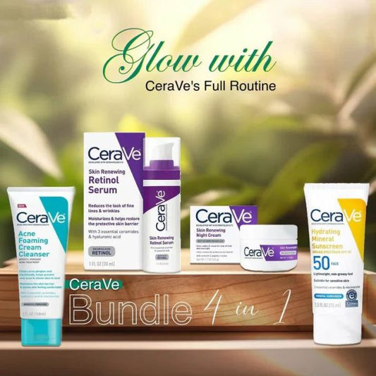CeraVe 4 In 1 Skincare Kit Night Cream, Sunblock, Cleanser & Serum For Radiant Skin